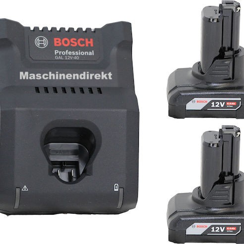 Bosch Σετ 2 Μπαταριών Εργαλείου Λιθίου 12V Χωρητικότητας 6Ah με Φορτιστή GAL 12V-40