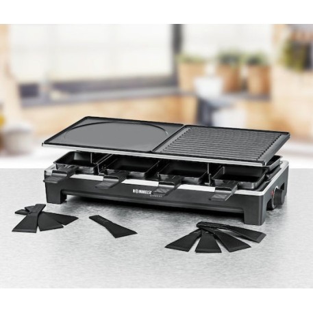 Rommelsbacher RCS 1350 Επιτραπέζια Ηλεκτρική Ψησταριά Raclette Λείας και Αυλακωτής Πλάκας 1350W με Ρυθμιζόμενο Θερμοστάτη 48.5x23.3εκ.