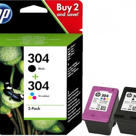 HP 304 Γνήσιο Πακέτο 2 Μελανιών Εκτυπωτή InkJet Πολλαπλό (Color) / Μαύρο (3JB05AE)