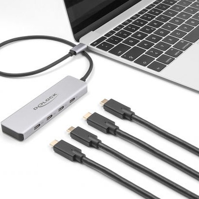DeLock USB 3.0 Hub 4 Θυρών με σύνδεση USB-C Γκρι