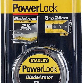 Stanley Powerlock Μετροταινία με Αυτόματη Επαναφορά 25mm x 8m