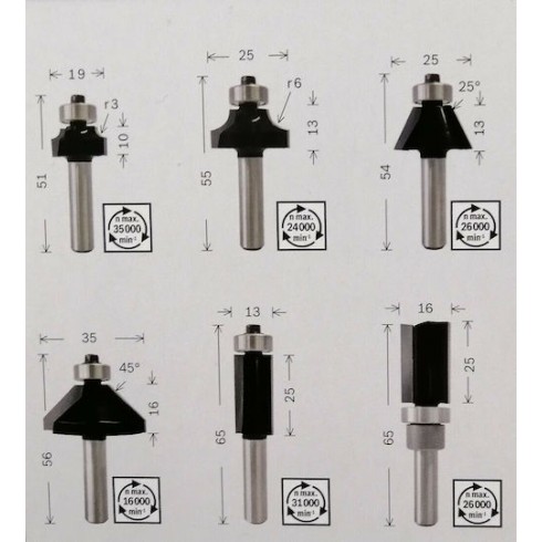 Bosch Σετ Φρέζες Καρβιδίου για Διαμόρφωση Ακμών σε Ξύλο 6mm 6τμχ