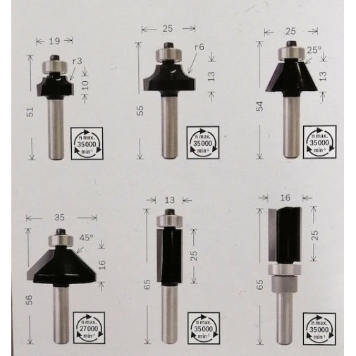 Bosch Σετ Φρέζες Καρβιδίου για Διαμόρφωση Αυλακώσεων σε Ξύλο 8mm 6τμχ