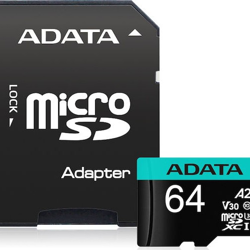 Adata Premier Pro microSDXC 64GB Class 10 U3 V30 A2 UHS-I με αντάπτορα