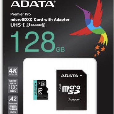 Adata Premier Pro SDXC 128GB Class 10 U3 V30 A2 UHS-I με αντάπτορα