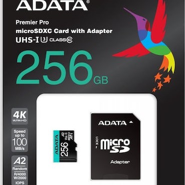 Adata Premier Pro microSDXC 256GB Class 10 U3 V30 A2 UHS-I με αντάπτορα