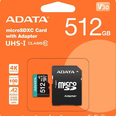 Adata Premier Pro microSDXC 512GB Class 10 U3 V30 A2 UHS-I