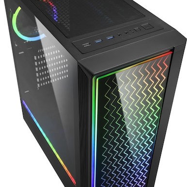 Sharkoon RGB Lit 200 Gaming Midi Tower Κουτί Υπολογιστή με Πλαϊνό Παράθυρο Μαύρο