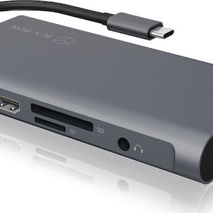 Icy Box USB-C Docking Station με HDMI 4K PD Ethernet και σύνδεση 2 Οθονών Γκρι (IB-DK4040-CPD)