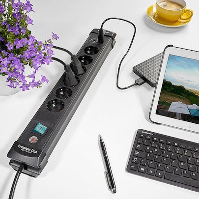 Brennenstuhl Premium-Line Πολύπριζο Ασφαλείας 6 Θέσεων με 2 USB-A και Καλώδιο 3m