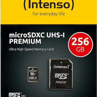 Intenso Premium microSDXC 256GB Class 10 U1 UHS-I με αντάπτορα