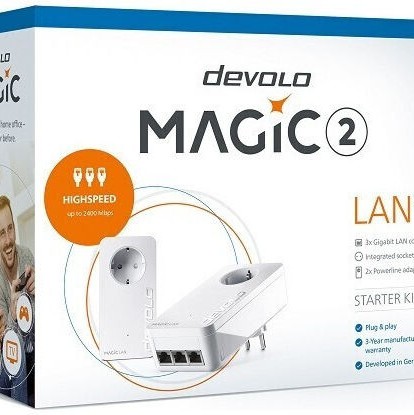 Devolo Magic 2 LAN Triple (8510) Powerline Διπλού Kit για Ενσύρματη Σύνδεση με Passthrough Πρίζα και 3 Θύρες Gigabit Ethernet