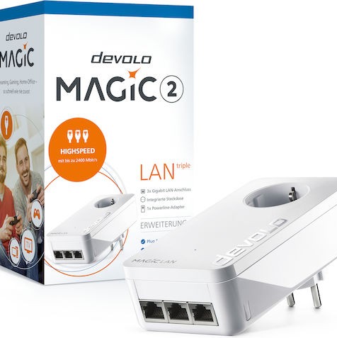 Devolo Magic 2 Lan Triple Powerline για Ενσύρματη Σύνδεση με Passthrough Πρίζα και 3 Θύρες Gigabit Ethernet