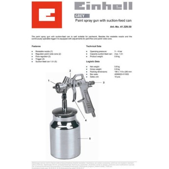 Einhell EFPS 2005 Πιστόλι Βαφής Αέρος Κάτω Δοχείου 1.2mm