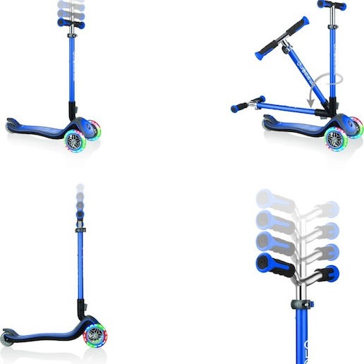Globber Παιδικό Πατίνι Αναδιπλούμενο Elite Deluxe Lights Τρίτροχο για 3+ Ετών Μπλε