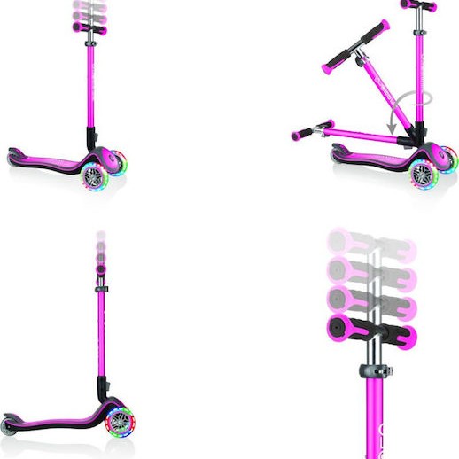 Globber Παιδικό Πατίνι Αναδιπλούμενο Elite Deluxe Lights Τρίτροχο για 3+ Ετών Ροζ