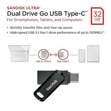 Sandisk Ultra Dual Drive Go 32GB USB 3.1 Stick με σύνδεση USB-A & USB-C Μαύρο