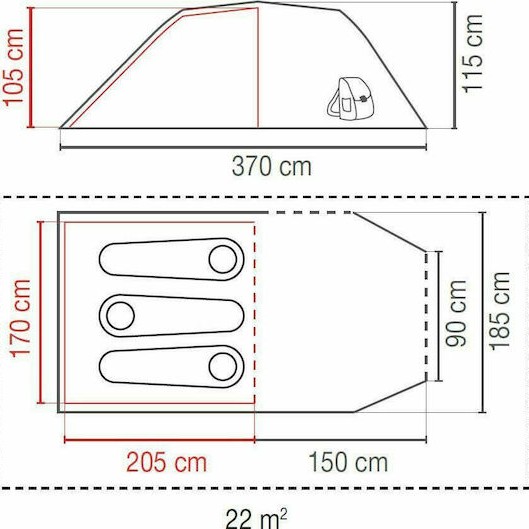 Coleman Cortes 3 Σκηνή Camping Τούνελ Ορειβασίας Μπλε με Διπλό Πανί 3 Εποχών για 3 Άτομα Αδιάβροχη 2000mm 170x205x105εκ.