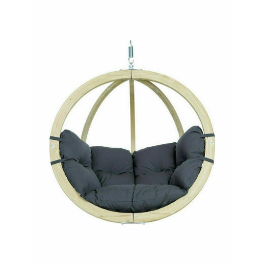 Globo Κρεμαστή Κούνια Φωλιά με Μαξιλάρι Ξύλινη Anthracite Αντοχής έως 120kg Μ121xΠ69xΥ118cm