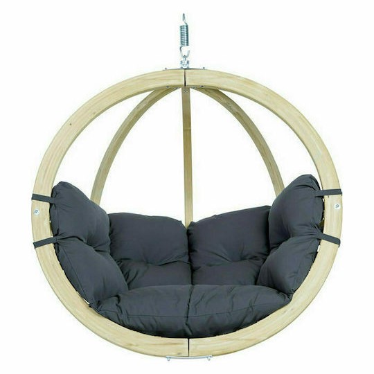 Globo Κρεμαστή Κούνια Φωλιά με Μαξιλάρι Ξύλινη Anthracite Αντοχής έως 120kg Μ121xΠ69xΥ118cm