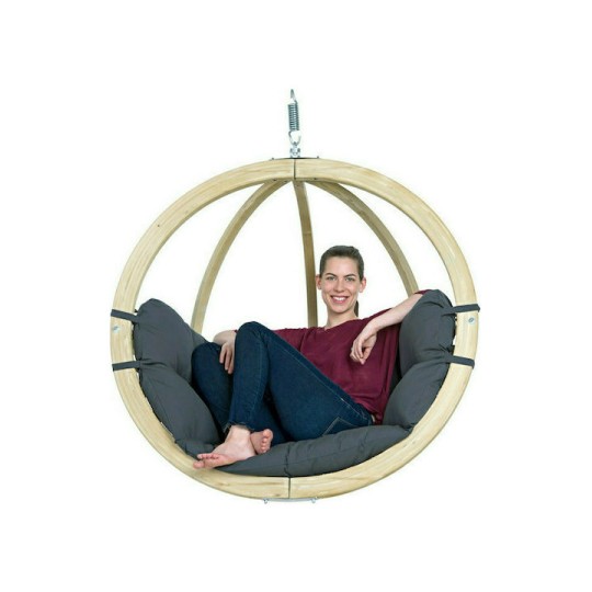 Globo Κρεμαστή Κούνια Φωλιά με Μαξιλάρι Ξύλινη Anthracite Αντοχής έως 120kg Μ121xΠ69xΥ118cm