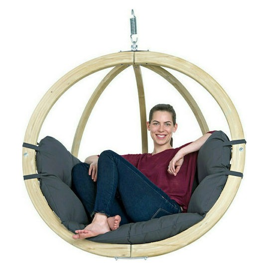 Globo Κρεμαστή Κούνια Φωλιά με Μαξιλάρι Ξύλινη Anthracite Αντοχής έως 120kg Μ121xΠ69xΥ118cm