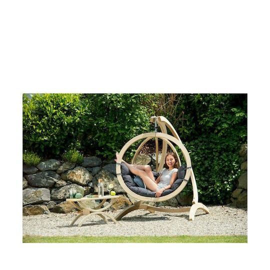 Globo Κρεμαστή Κούνια Φωλιά με Μαξιλάρι Ξύλινη Anthracite Αντοχής έως 120kg Μ121xΠ69xΥ118cm