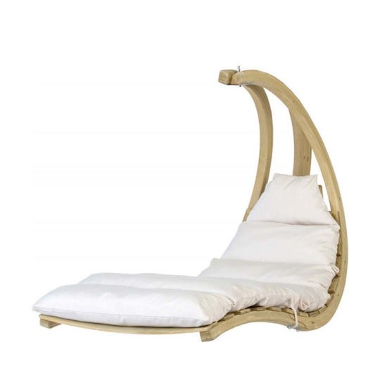 Lounger Κρεμαστή Κούνια Πολυθρόνα με Μαξιλάρι Ξύλινη Μπεζ Αντοχής έως 120kg Μ57xΠ114xΥ157cm