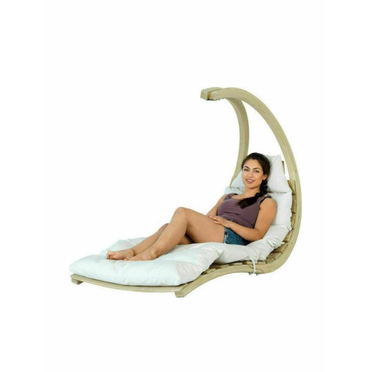 Lounger Κρεμαστή Κούνια Πολυθρόνα με Μαξιλάρι Ξύλινη Μπεζ Αντοχής έως 120kg Μ57xΠ114xΥ157cm