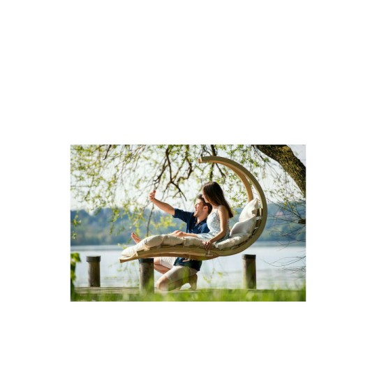 Lounger Κρεμαστή Κούνια Πολυθρόνα με Μαξιλάρι Ξύλινη Μπεζ Αντοχής έως 120kg Μ57xΠ114xΥ157cm