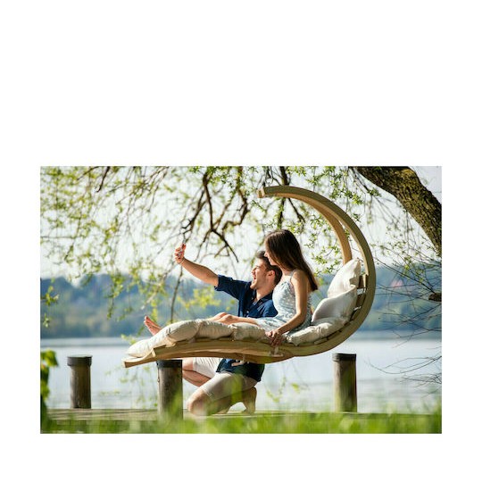 Lounger Κρεμαστή Κούνια Πολυθρόνα με Μαξιλάρι Ξύλινη Μπεζ Αντοχής έως 120kg Μ57xΠ114xΥ157cm
