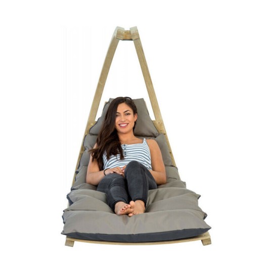 Lounger Κρεμαστή Κούνια Πολυθρόνα με Μαξιλάρι Ξύλινη Anthracite Αντοχής έως 120kg Μ75xΠ114xΥ157cm
