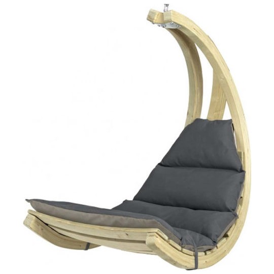 Lounge Κρεμαστή Κούνια Πολυθρόνα με Μαξιλάρι Ξύλινη Καφέ Αντοχής έως 120kg Μ73xΠ117xΥ116cm