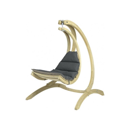 Lounge Κρεμαστή Κούνια Πολυθρόνα με Μαξιλάρι Ξύλινη Καφέ Αντοχής έως 120kg Μ73xΠ117xΥ116cm