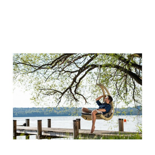 Lounge Κρεμαστή Κούνια Πολυθρόνα με Μαξιλάρι Ξύλινη Καφέ Αντοχής έως 120kg Μ73xΠ117xΥ116cm