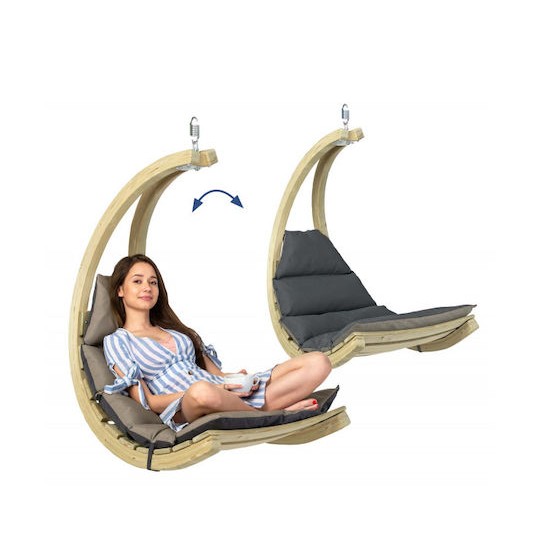 Lounge Κρεμαστή Κούνια Πολυθρόνα με Μαξιλάρι Ξύλινη Καφέ Αντοχής έως 120kg Μ73xΠ117xΥ116cm