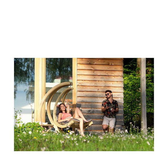 Lounge Κρεμαστή Κούνια Πολυθρόνα με Μαξιλάρι Ξύλινη Καφέ Αντοχής έως 120kg Μ73xΠ117xΥ116cm