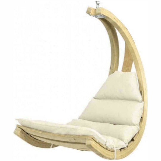 Lounge Κρεμαστή Κούνια Πολυθρόνα με Μαξιλάρι Ξύλινη Creme Αντοχής έως 120kg Μ73xΠ117xΥ116cm