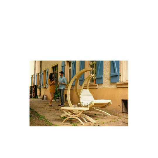 Lounge Κρεμαστή Κούνια Πολυθρόνα με Μαξιλάρι Ξύλινη Creme Αντοχής έως 120kg Μ73xΠ117xΥ116cm