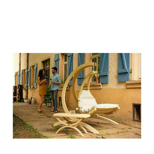 Lounge Κρεμαστή Κούνια Πολυθρόνα με Μαξιλάρι Ξύλινη Creme Αντοχής έως 120kg Μ73xΠ117xΥ116cm