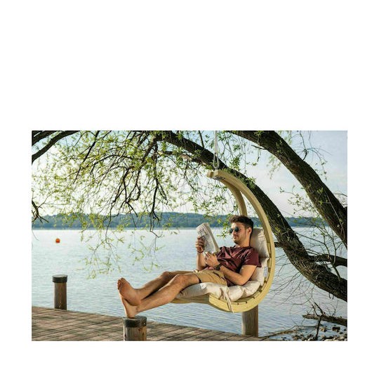 Lounge Κρεμαστή Κούνια Πολυθρόνα με Μαξιλάρι Ξύλινη Creme Αντοχής έως 120kg Μ73xΠ117xΥ116cm