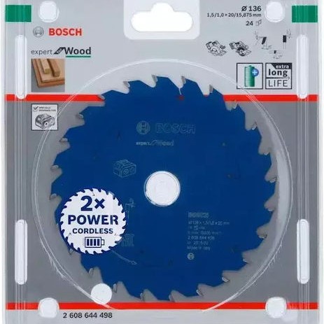 Bosch Δίσκος Κοπής Ξύλου με 24 Δόντια 136mm 2608644498