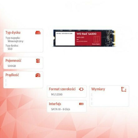 Western Digital Red SA500 NAS m.2 SSD 500GB M.2 SATA III WDS500G1R0B