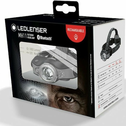 LedLenser Επαναφορτιζόμενος Φακός Κεφαλής LED IPX4 με Μέγιστη Φωτεινότητα 1000lm MH11 Gray