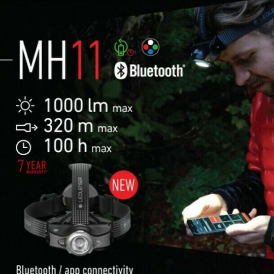 LedLenser Επαναφορτιζόμενος Φακός Κεφαλής LED IPX4 με Μέγιστη Φωτεινότητα 1000lm MH11 Gray