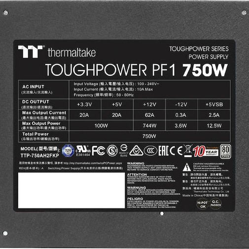Thermaltake Toughpower PF1 750W Μαύρο Τροφοδοτικό Υπολογιστή Full Modular 80 Plus Platinum