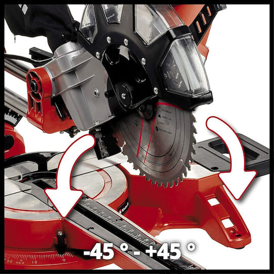 Einhell TC-SM 2534/1 Dual Φαλτσοπρίονο Ρεύματος Συρόμενο με Ισχύ 2350W, Οδηγό Laser, Δίσκο Κοπής Διαμέτρου 250mm & Ταχύτητα Κοπής 4000rpm
