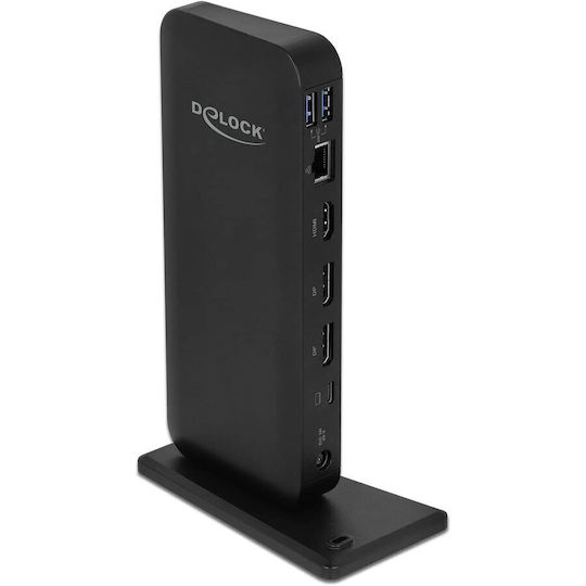 DeLock USB-C Docking Station με HDMI/DisplayPort 4K Ethernet Μαύρο (87746)