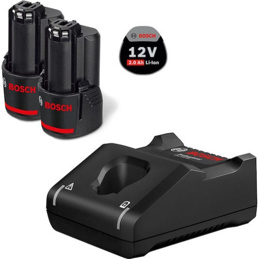 Bosch Σετ 2 Μπαταριών Εργαλείου Λιθίου 12V Χωρητικότητας 2Ah με Φορτιστή GAL 12V-40
