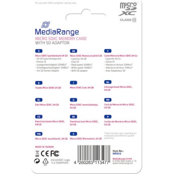MediaRange microSDXC 64GB Class 10 A1 High Speed με αντάπτορα